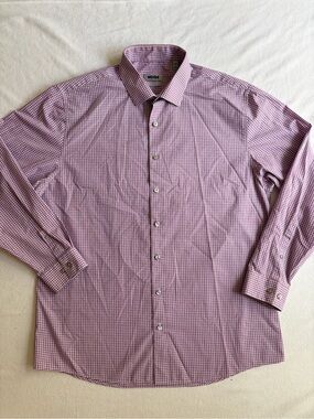 Unlisted Kenneth Cole Slim Fit Dress Shirt Purple Gingham Check Mens 16.5 32/33